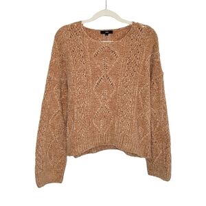 FATE Chenille Fuzzy Soft Textured Pullover Sweater Women's Size L Tan/Brown